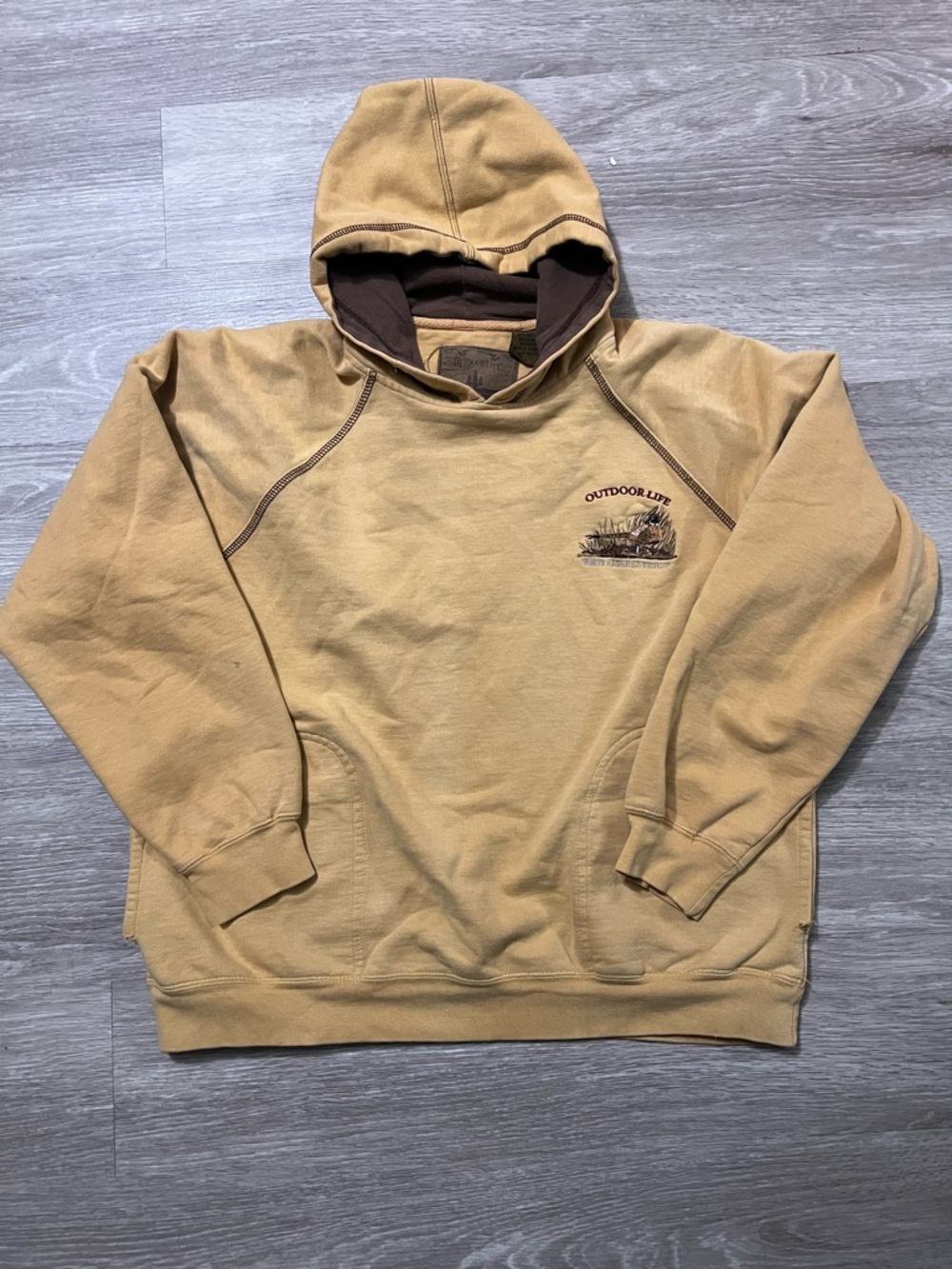 Outdoor Life Tan Hooded Pullover with Dark Brown Lining